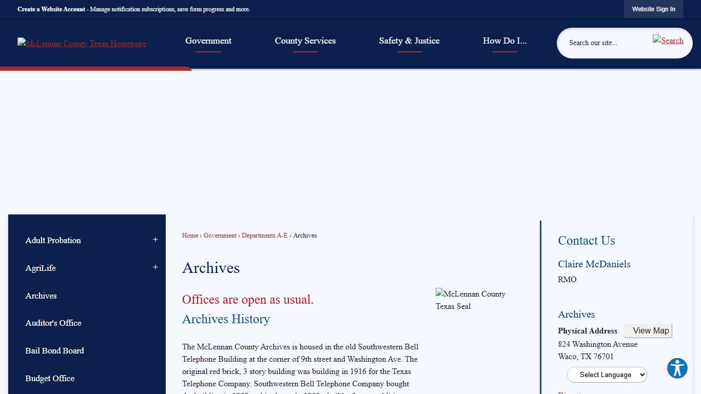 Archives McLennan County, TX