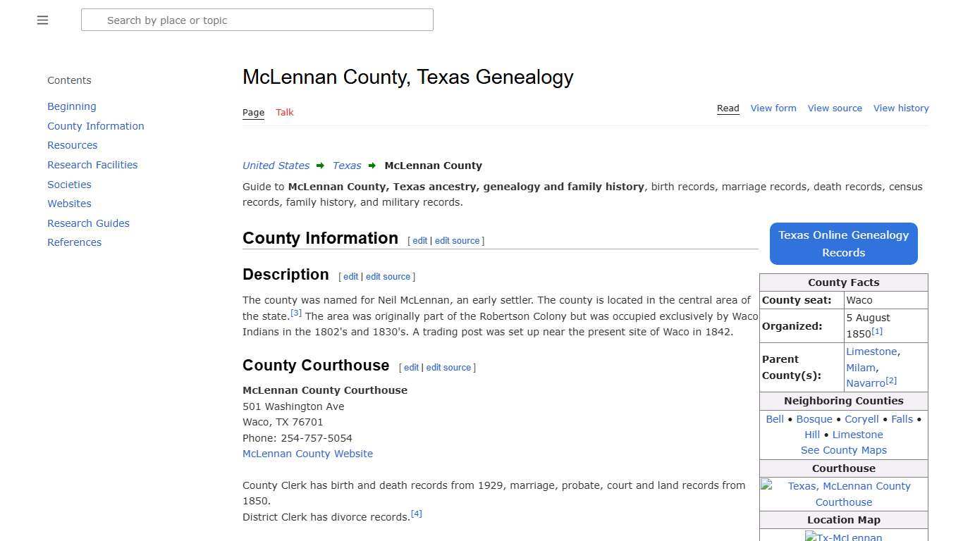 McLennan County, Texas Genealogy • FamilySearch
