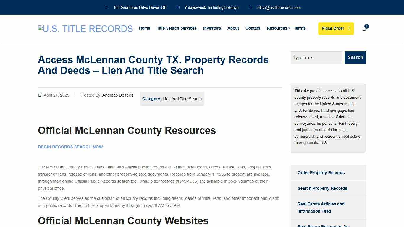 McLennan County Clerk's Office Public Records Overview U.S. Title Records